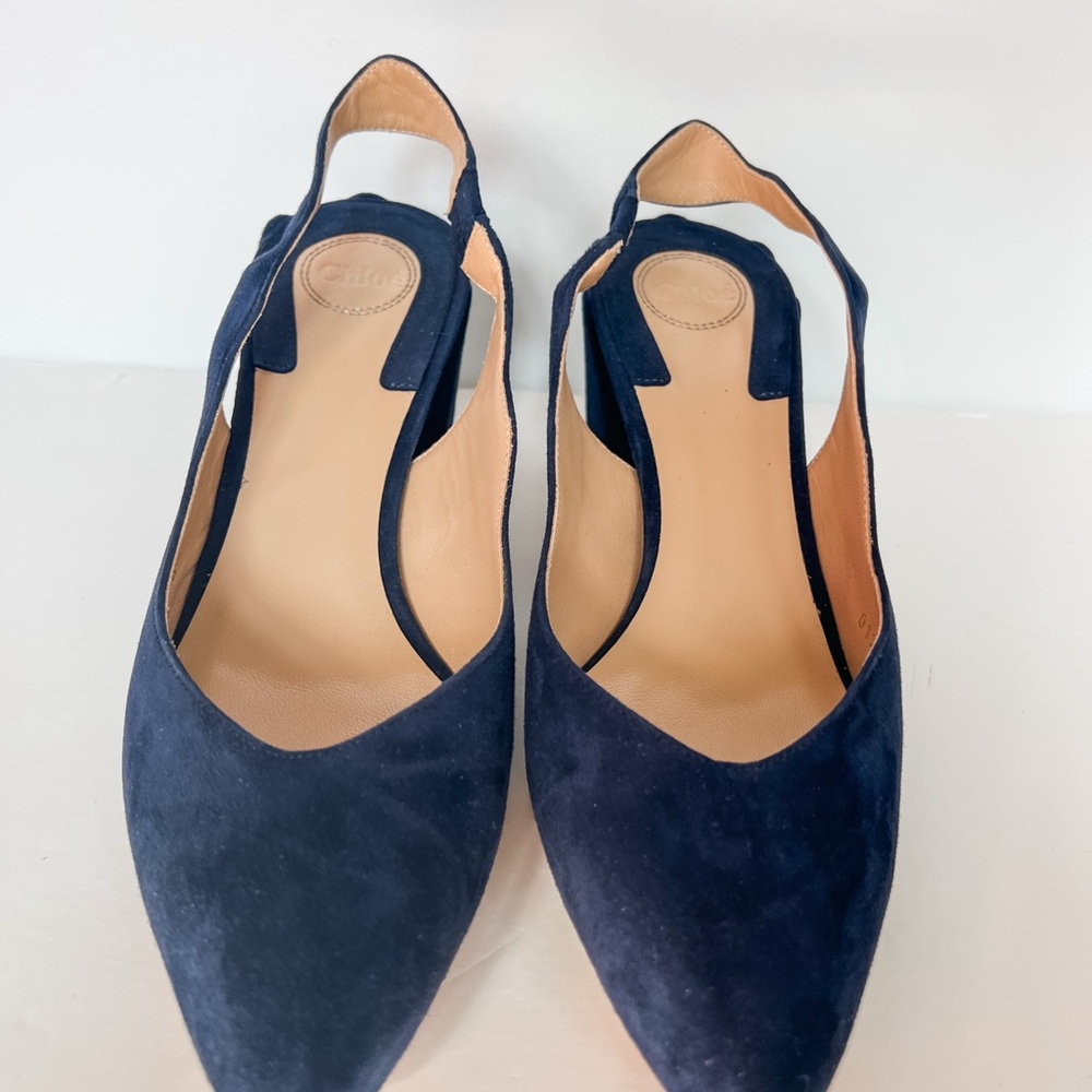 Chloe Laurena Navy Suede Slingback Heels